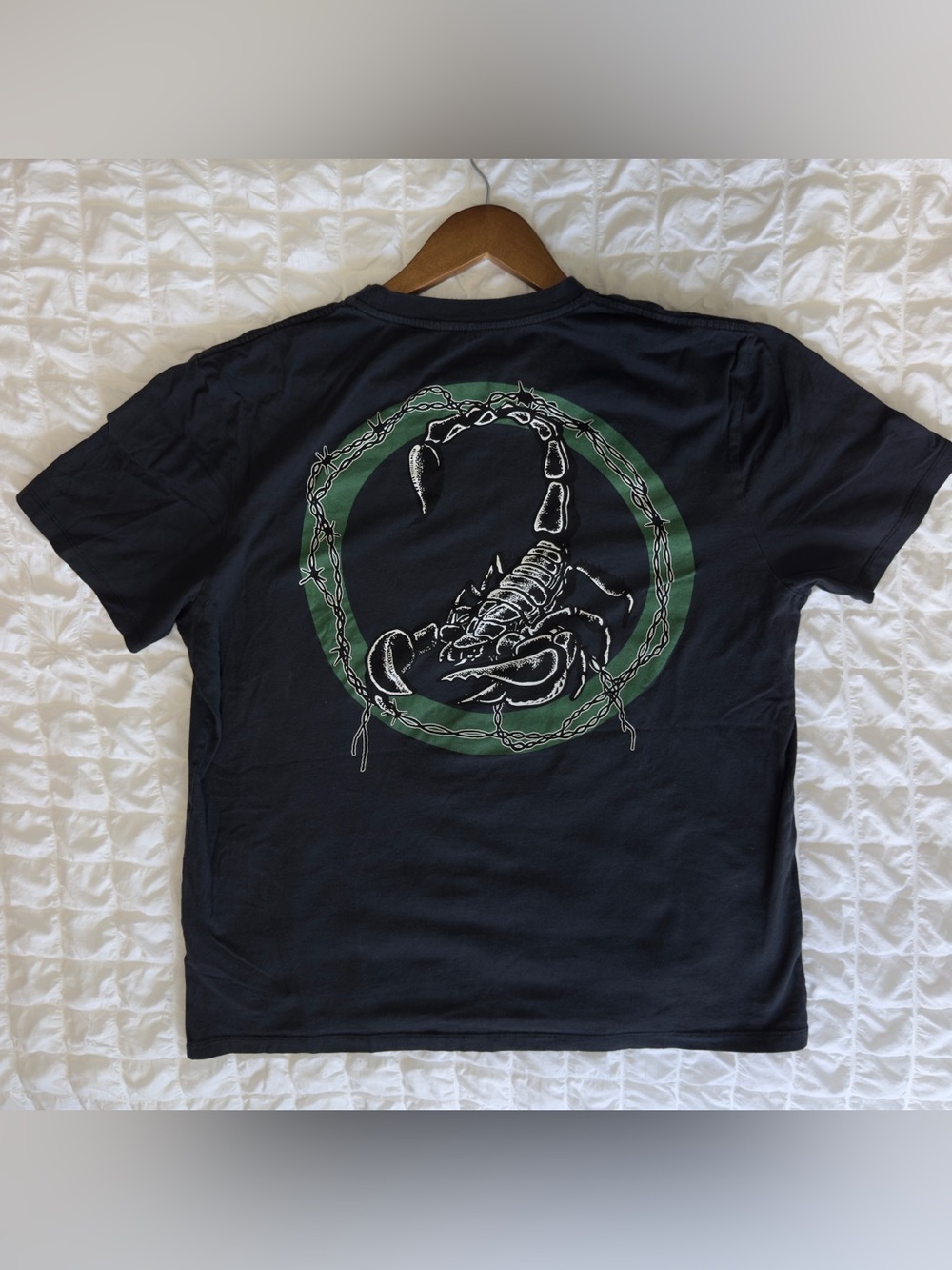 All Saints Black Short Sleeve Tee with White Heart Scorpion Graphic - Picture 2 of 8